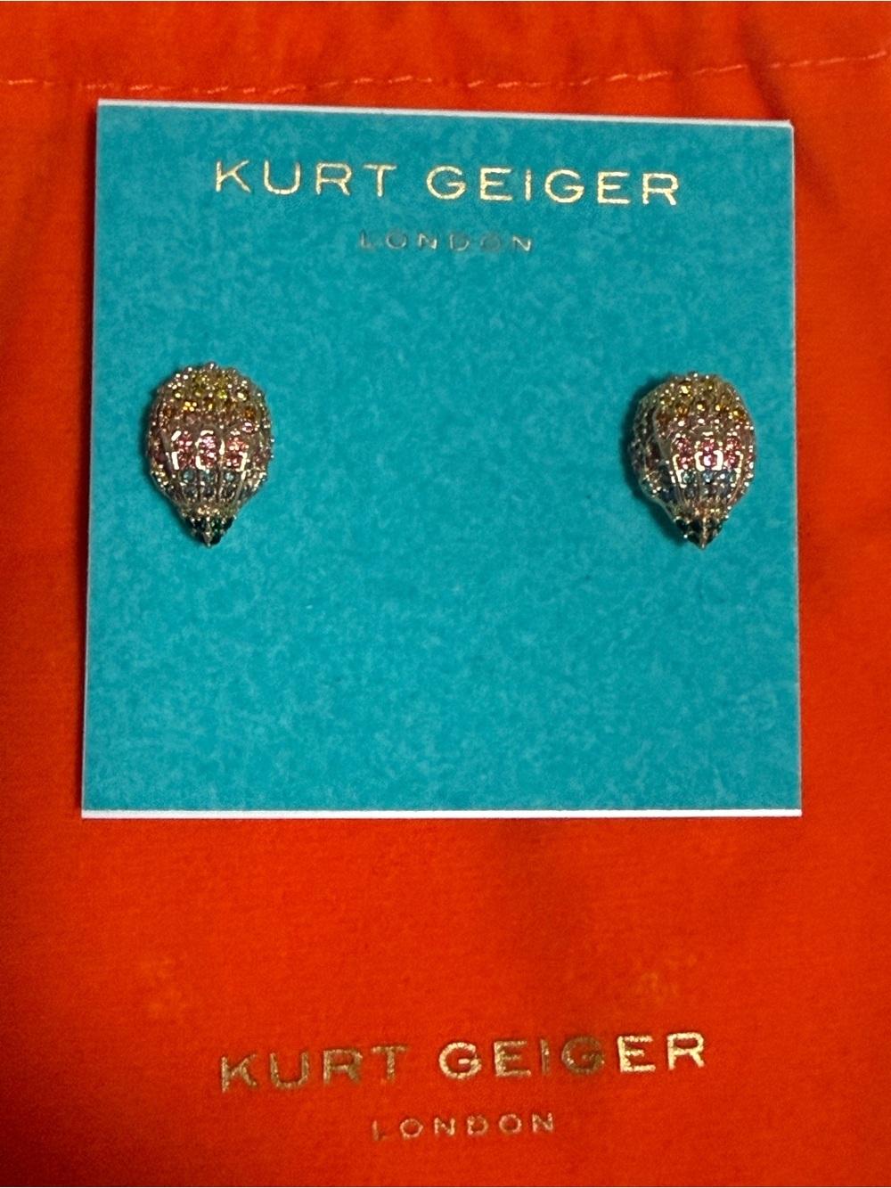 Kurt Geiger Gold tone Teardrop Crystal Stud Earrings! New w/Dust Bag!